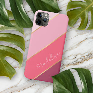 Custom Coral Red Pastel Blush Pink Art Stripes Case-Mate iPhone Case