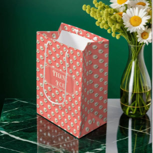 Custom Coral Thank You Gift Bag with Pearl Details
