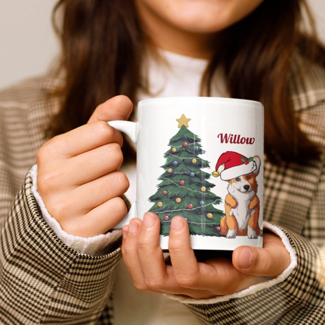 Custom Corgi Christmas Tree Dog in Santa Hat Coffee Mug (Creator Uploaded)