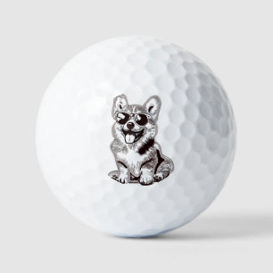 Custom Corgi Puppy with Sunglasses Sketch Art Golf Balls