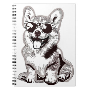 Custom Corgi Puppy with Sunglasses   Sketch Art Notebook