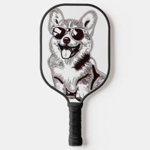 Custom Corgi Puppy with Sunglasses   Sketch Art Pickleball Paddle