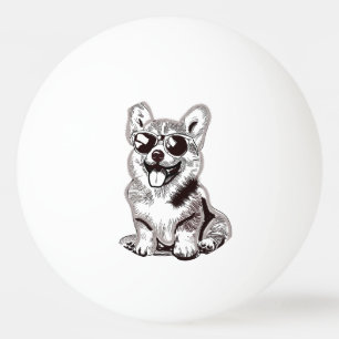 Custom Corgi Puppy with Sunglasses Sketch Art Ping Pong Ball