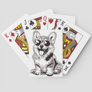 Custom Corgi Puppy with Sunglasses   Sketch Art Playing Cards