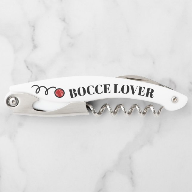 Custom cork screw bottle opener for bocci lover (Front)