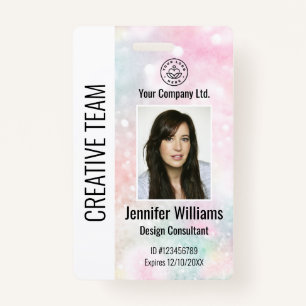 Custom Corporate Employee ID Badge Pink Glitter