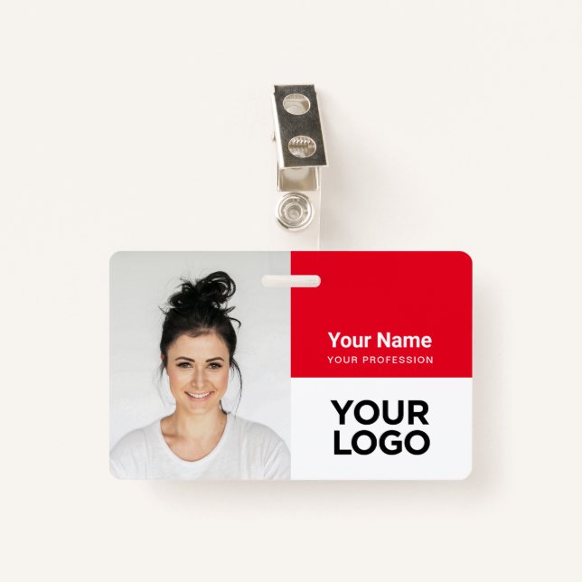 Custom Corporate Employee Photo Logo Name Badge (Front with Clip)