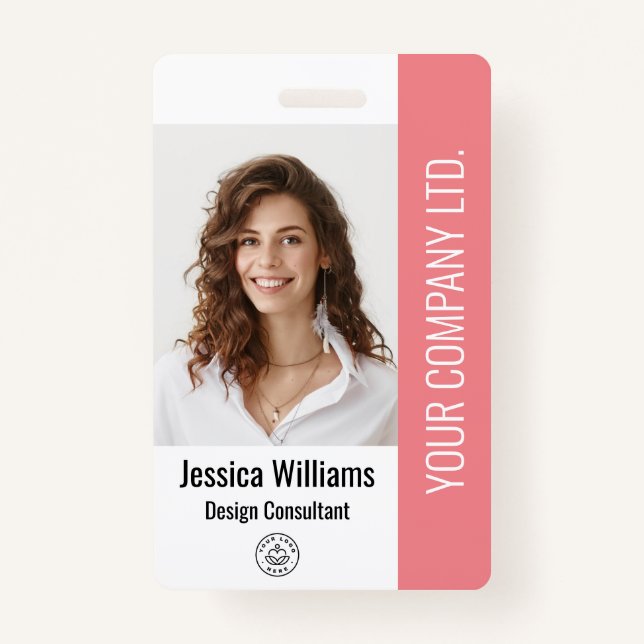 Custom  Corporate Large Employee Photo Pink ID  Badge (Front)