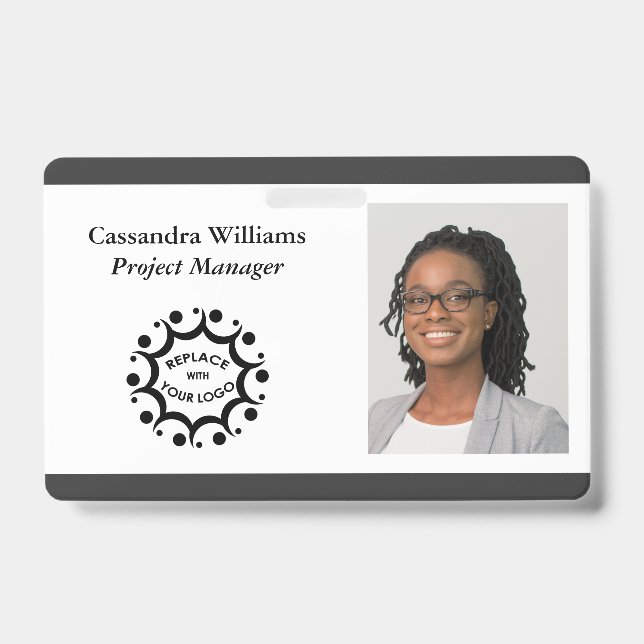 Custom Corporate Logo & Headshot Dark Grey Badge (Front)