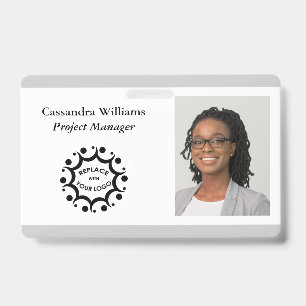 Custom Corporate Logo & Headshot, Light Grey Badge