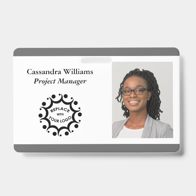 Custom Corporate Logo & Headshot Medium Grey Badge (Front)