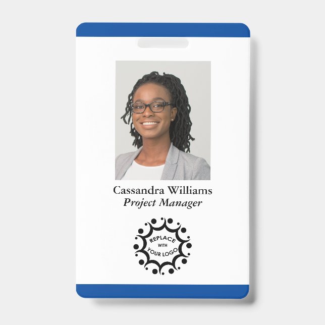 Custom Corporate Logo & Photo Employee Dark Blue Badge (Front)