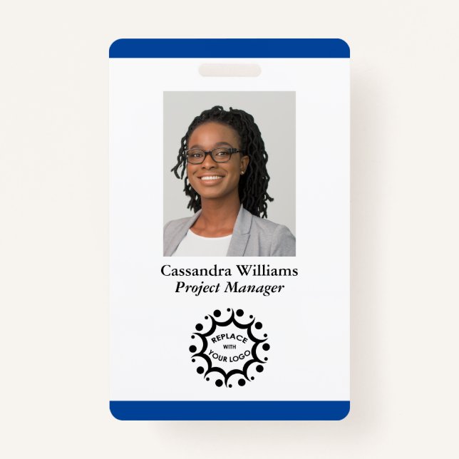 Custom Corporate Logo & Photo Employee Dark Blue Badge (Front)
