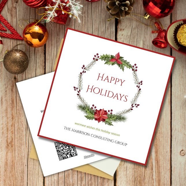 Custom Corporate Logo QR Code Christmas Wreath  Holiday Card (Creator Uploaded)