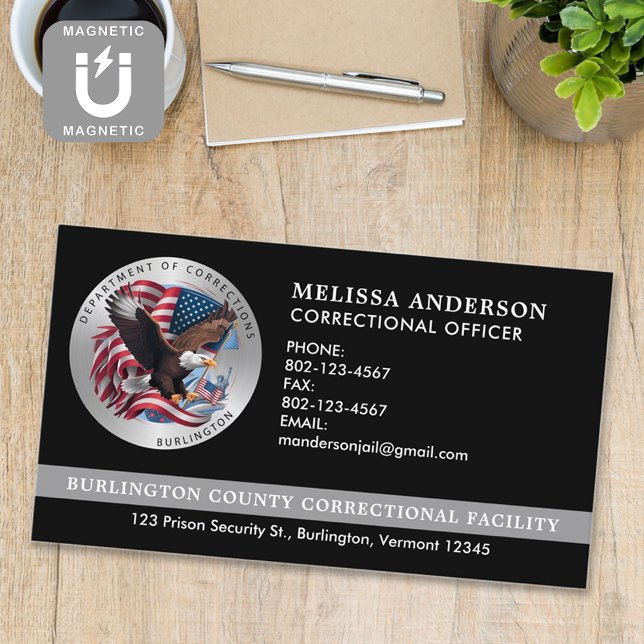 Custom Corrections Officer Prison Guard Jail Logo Magnetic Business Card (Creator Uploaded)