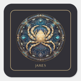Custom Cosmic Crab Zodiac Symbol Black Gold Cancer Square Sticker