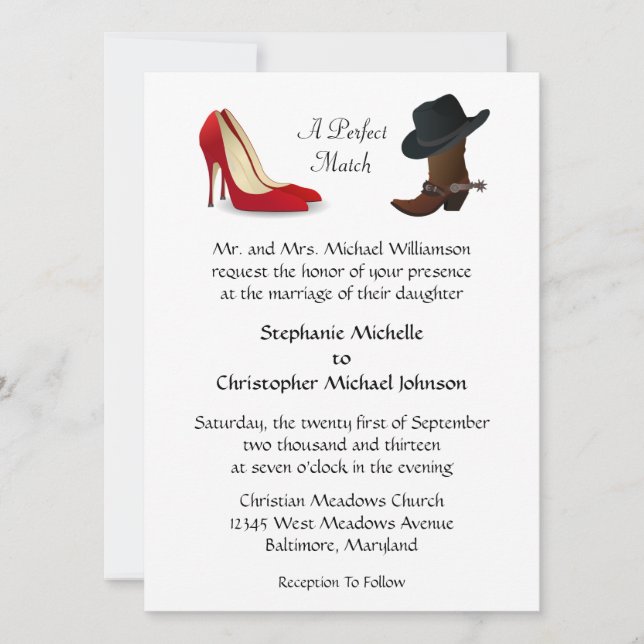 Custom Country Cowboy Boots High Heels Wedding Invitation (Front)