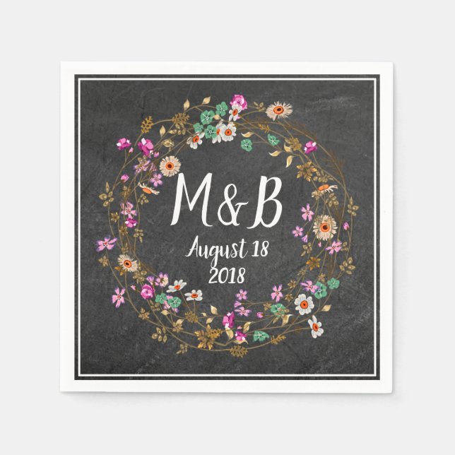 Custom Country Style Floral Wreath Art Motif Napkin (Front)