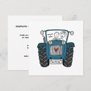 Custom Country Wedding Blue Tractor Evening  Invitation