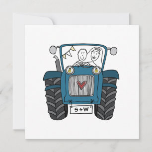 Custom Country Wedding Blue Tractor Evening Invitation