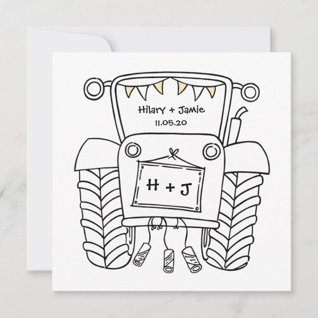 Custom Country Wedding Tractor Evening Invitation (Front)