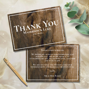 Custom Country Western Rustic Wood Wedding  Thank You Card