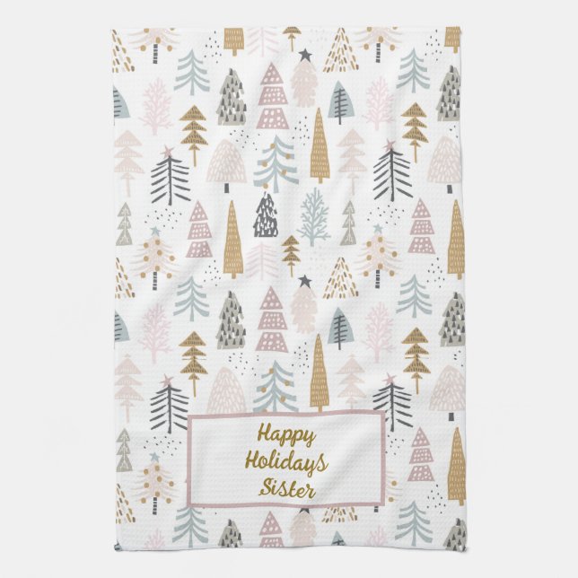 Custom Country Winter Trees Kitchen Towel (Vertical)