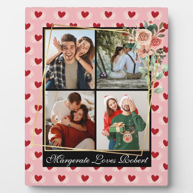 Custom Couple 4 Photo Modern Chic Stylish Elegant Plaque (Front)