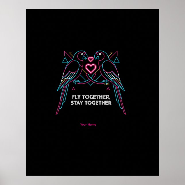 Custom Couple Anniversary Neon Parrots Winter Hood Poster (Front)