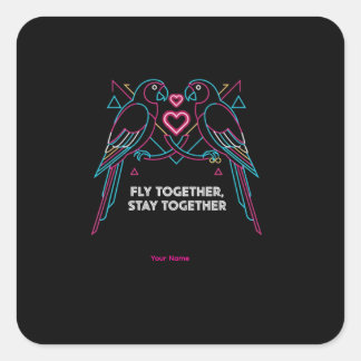 Custom Couple Anniversary Neon Parrots Winter Hood Square Sticker