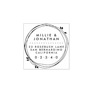 Custom Couple Elegant Modern Wreath Return Address Rubber Stamp