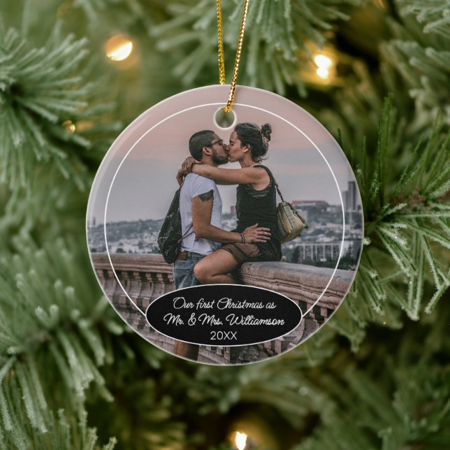 Custom Couple First Christmas Classic Personalized Ceramic Ornament (Tree)