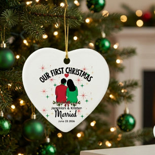 Custom Couple First Christmas Married Ceramic Ornament