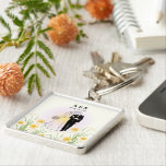 Custom Couple Illustration Gift– Keychain<br><div class="desc">A beautiful square keychain featuring a romantic silhouette of a bride and groom in a field of daffodils, personalized with initials "A&S" and your special date "September 30, 2023". Soft pastel pink gradient background adds elegance and warmth. The perfect anniversary, wedding, or engagement gift to celebrate eternal love. Customize with...</div>