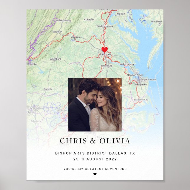 Custom Couple Map Wedding Keepsake Anniversary Poster (Front)