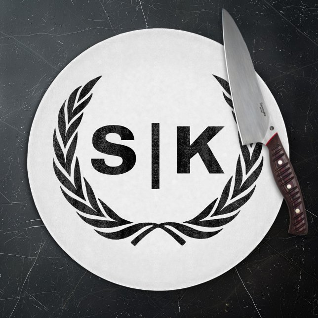 Custom Couple Monogram with Laurel Leaves Cutting Board (Creator Uploaded)