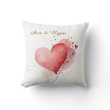Custom Couple Name Watercolour Hearts Pillow Cover