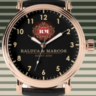 Custom couple names elegant floral monogram watch