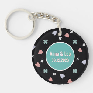 Custom Couple Names Lucky Heart Date Keychain
