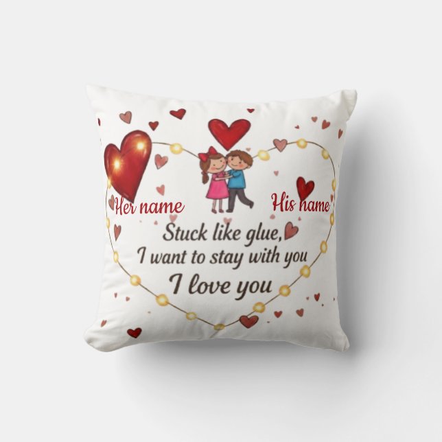 Custom Couple Names Romantic Stuck like glue  Throw Pillow (Front)