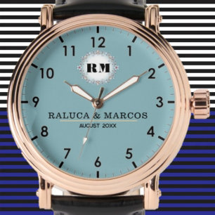 Custom couple names vintage floral monogram watch