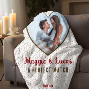 Custom Couple Perfect Match Calligraphy Name  Fleece Blanket