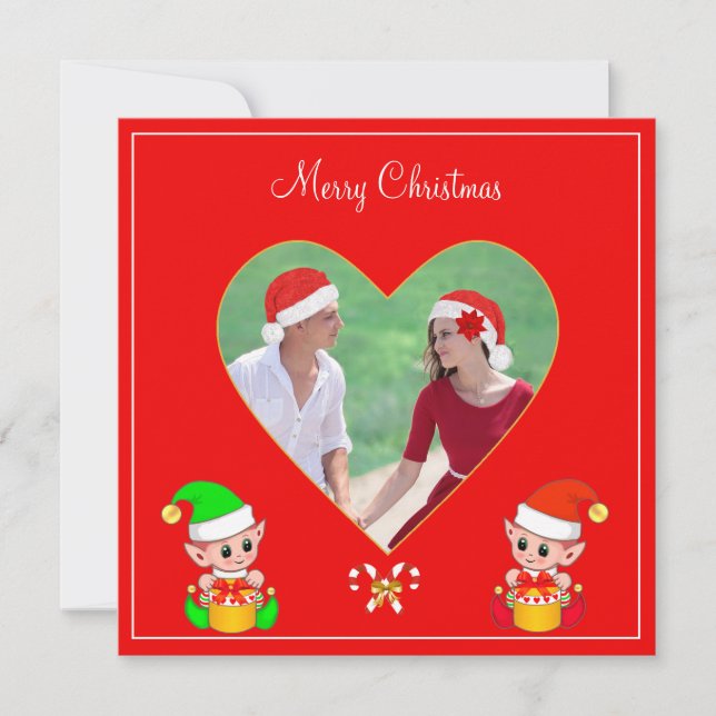 Custom Couple Photo & Cute Elf Christmas (Front)
