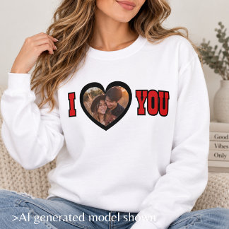 Custom Couple Photo Heart I Love You Romantic Sweatshirt