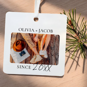 Custom Couple Photo Modern Minimalist "Since" Year Metal Ornament