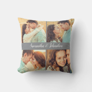 Custom Couple Photo Name Throw Pillow