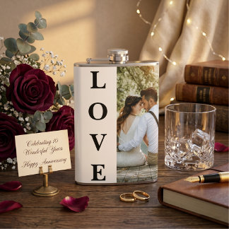 Custom Couple Photo Wedding Anniversary Gift Hip Flask