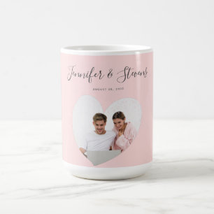 Custom Couple PhotoHeart Blush Pink Anniversary Coffee Mug