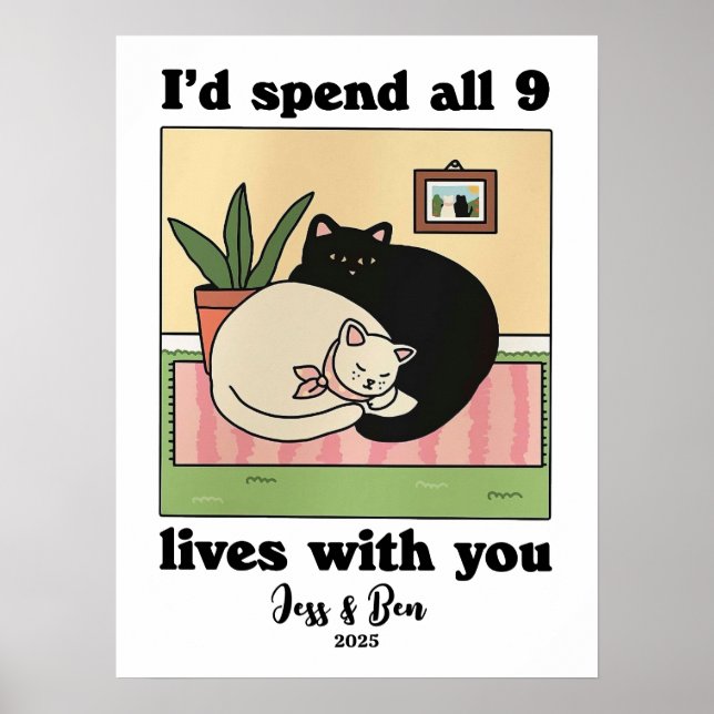 CUSTOM Couple Print, Personalized Cat Illustration Poster (Front)