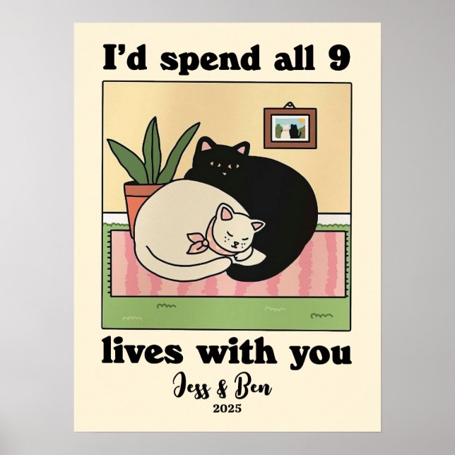 CUSTOM Couple Print, Personalized Cat Illustration Poster (Front)